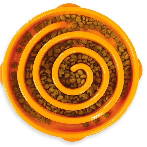 Outward Hound Fun Slow Feeder Dog Bowl 4 Cups Orange Spiral - Picture 3 of 7